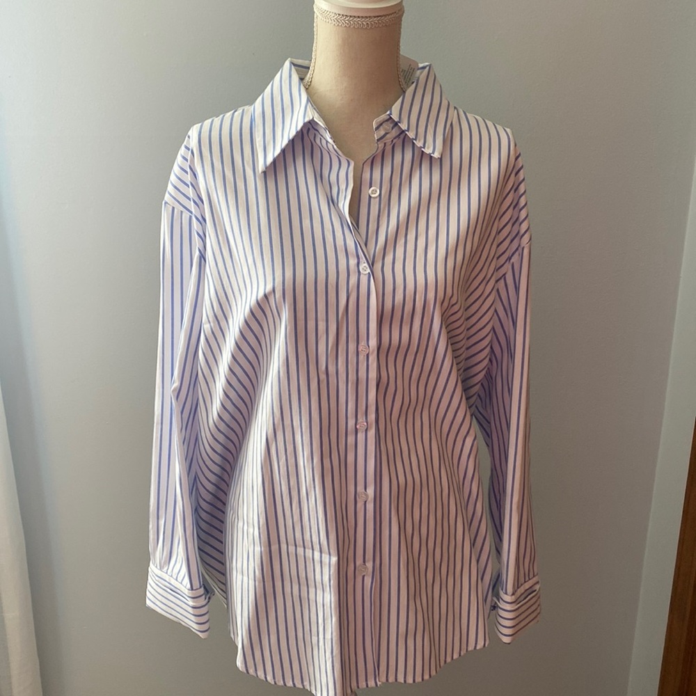 Button down blue and white stripe shirt